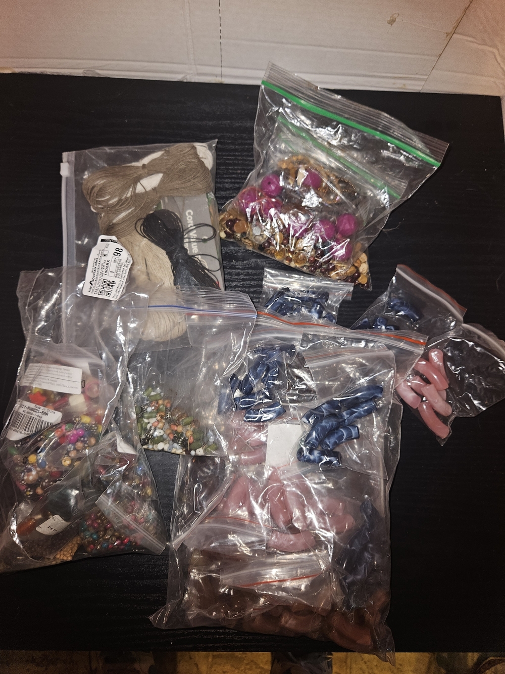 Assorted Bead and Cord Craft Kit — Mixed Pink, Blue, Brown Beads